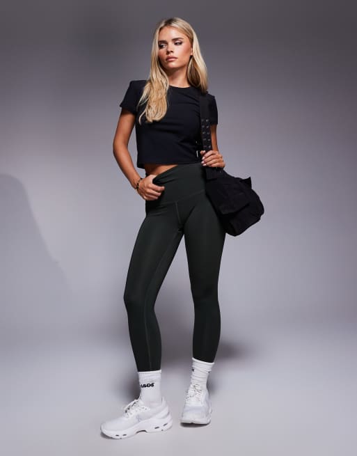 Leggings deportivos caquis de talle alto con bolsillo interior y diseño moldeador en la parte trasera Icon de 4505 Petite