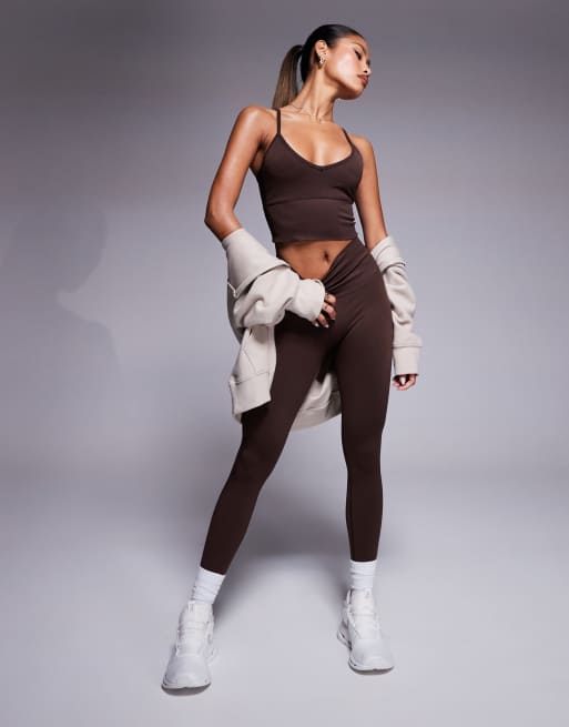 Leggings deportivos color caoba lisos de talle alto sin costuras de 4505 