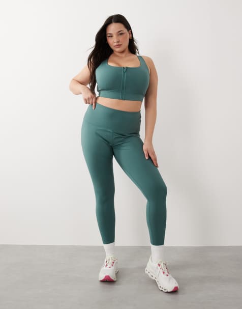 Leggings deportivos verde salvia para gimnasio de talle alto con bolsillo interior y diseño moldeador en la parte trasera Icon de 4505 Curve - view 1