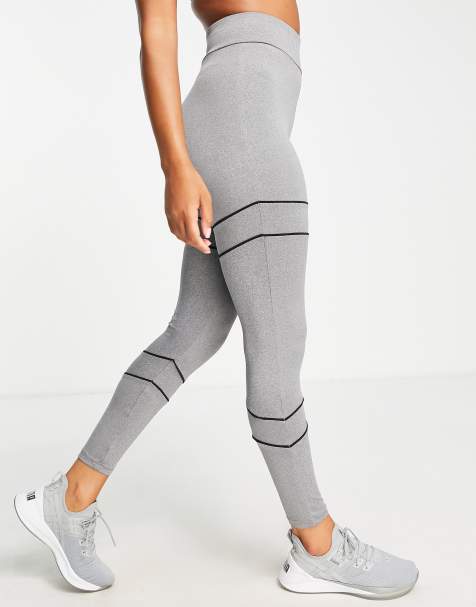 Leggings gris jaspeado deportivos con ribetes en contraste de Threadbare Fitness - view 1
