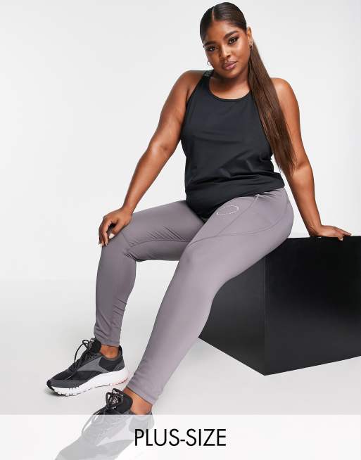 Leggings gris pizarra moldeadores con logo de Pink Soda Sport Plus ASOS