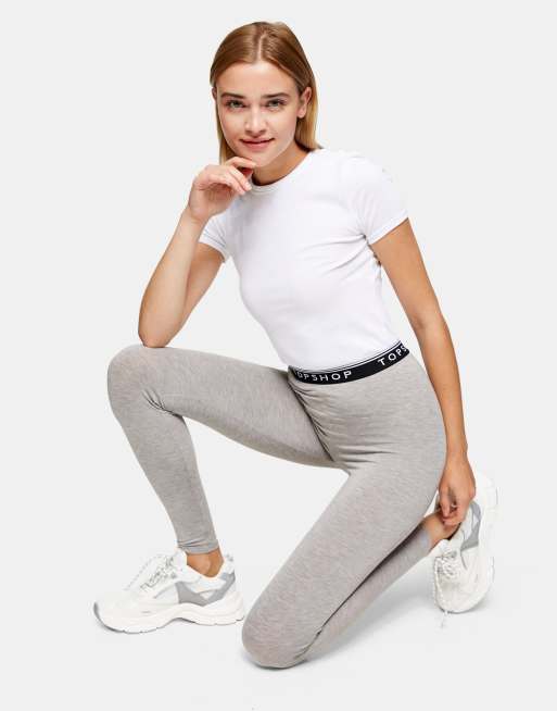 Leggings grises con cinturilla con detalle de la marca de Topshop, 4 de 4