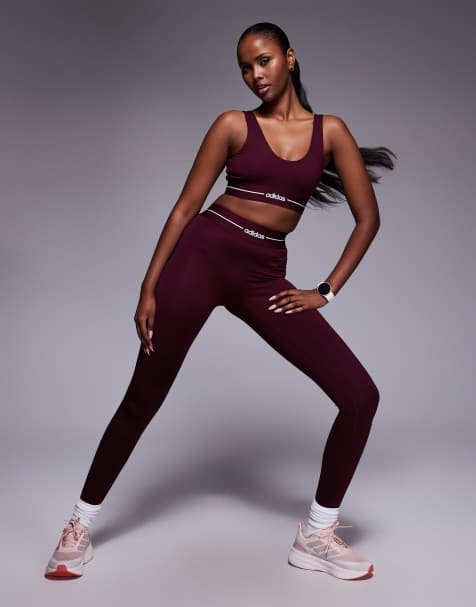 Leggings largos burdeos con detalle lineal Hyperglam de adidas Training - view 1