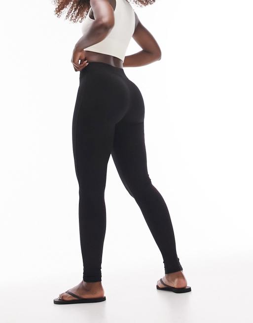 Leggings largos negros con cinturilla ancha de punto grueso de Topshop