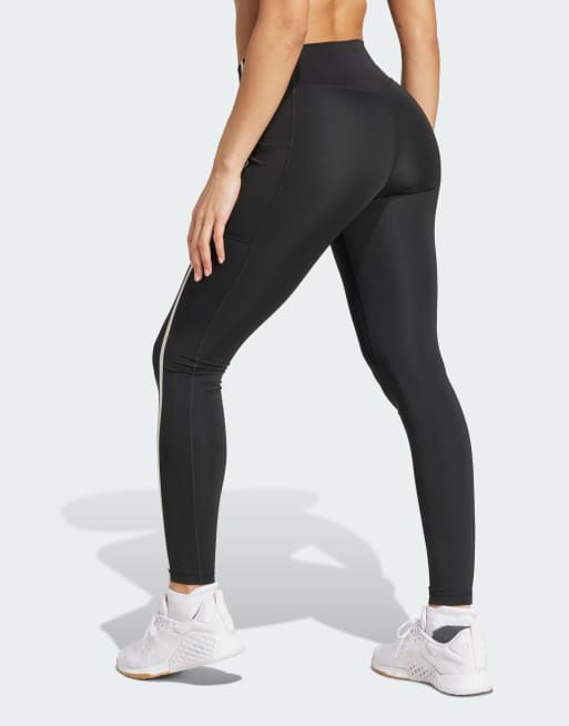 Leggings largos negros y blanco tiza Optime Heritage de adidas Performance, 2 de 5
