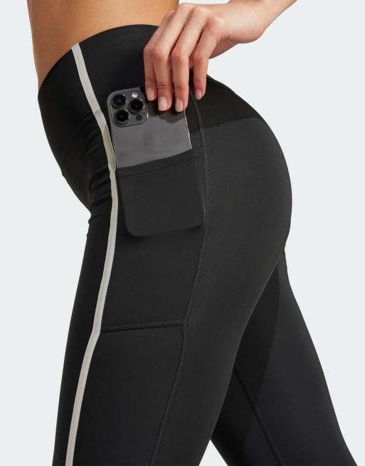 Leggings largos negros y blanco tiza Optime Heritage de adidas Performance, 4 de 5