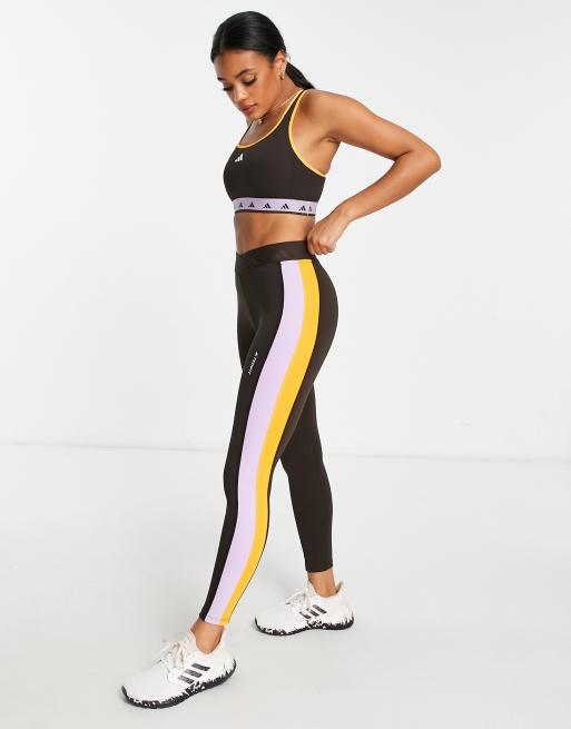Leggings marrones, naranjas y morados de talle alto con diseño color block Techfit de adidas Training