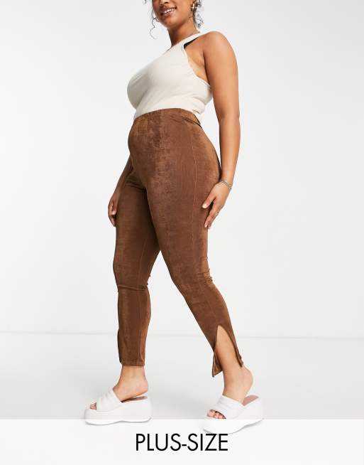 Leggings marrones pitillo con aberturas en los bajo de Yours