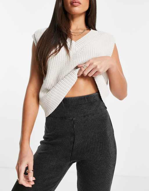 Leggings negro lavado de talle alto de canalé de ASOS DESIGN Tall, 3 de 4