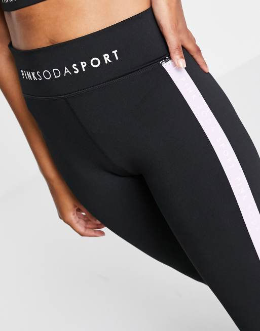 Leggings negros con detalle de cinta lila de Pink Soda, 3 de 4