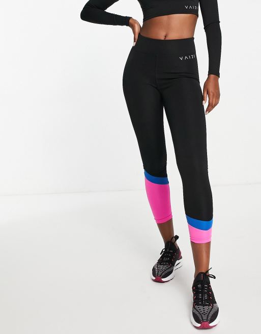 Leggings negros con franja rosa con diseño color block a rayas multicolor de VAI21 (parte de un conjunto)