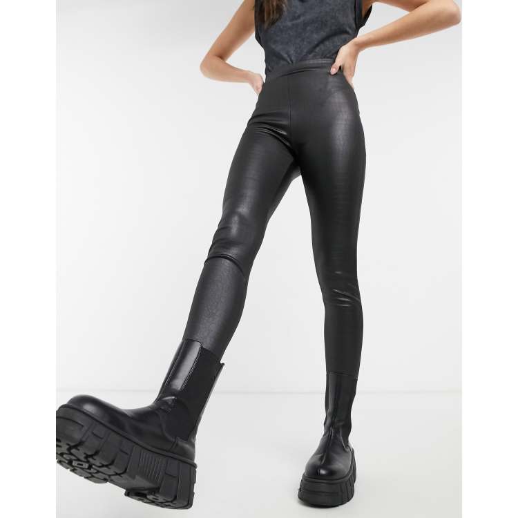 Leggings negros de efecto cuero estilo cocodrilo de Topshop ASOS