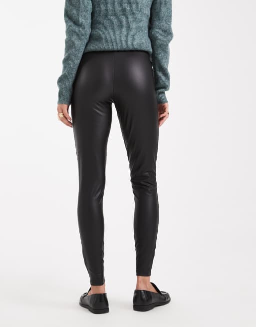 Leggings negros de talle alto de cuero sintético de Only , 2 de 5