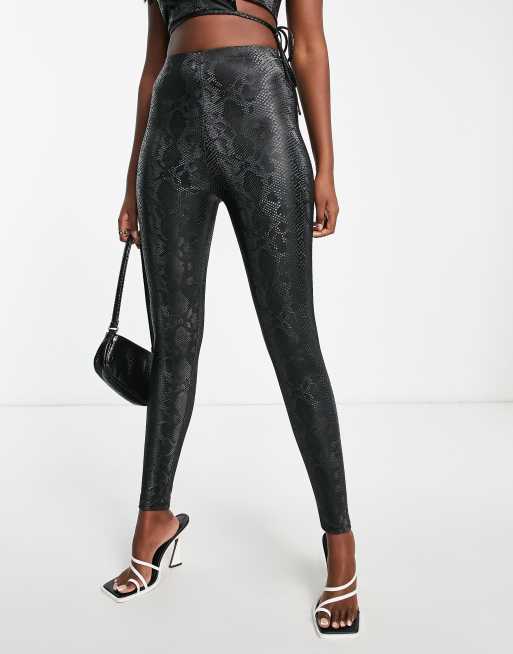 Leggings negros de tejido efecto piel de serpiente de ASOS DESIGN