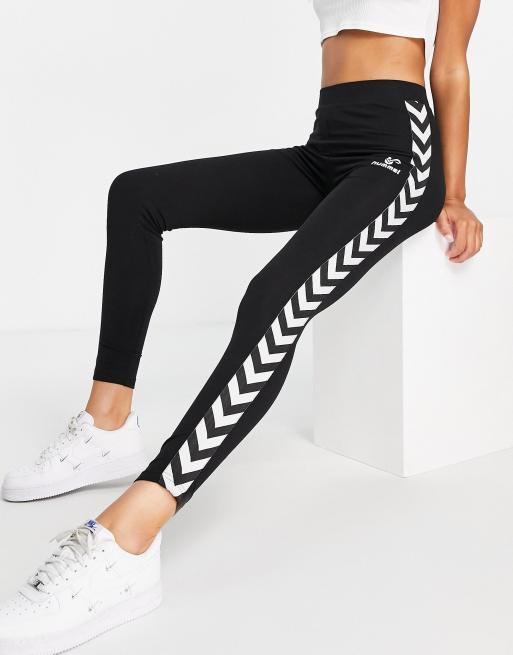 Leggings negros deportivos clásicos de talle alto con detalle de banda de Hummel
