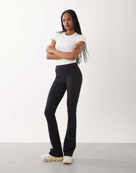 Leggings negros para yoga de corte slim acampanado con cintura cruzada de canalé fino de 4505 Tall - view 1