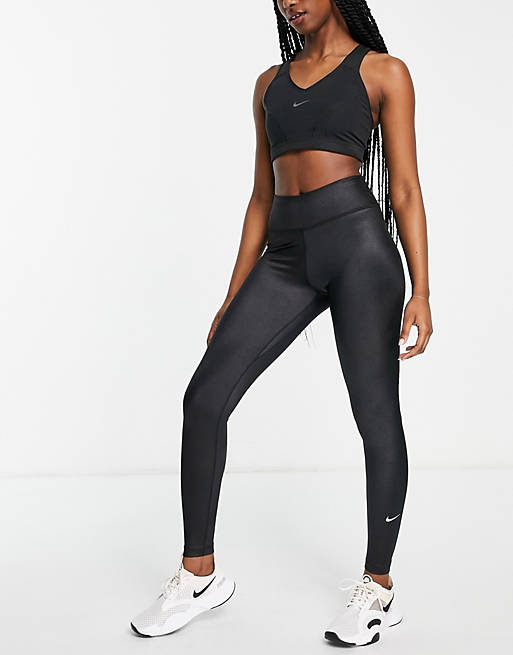 Mujer Leggings | Leggings negros ultrabrillantes Dri-FIT One de Nike Training - MG79751