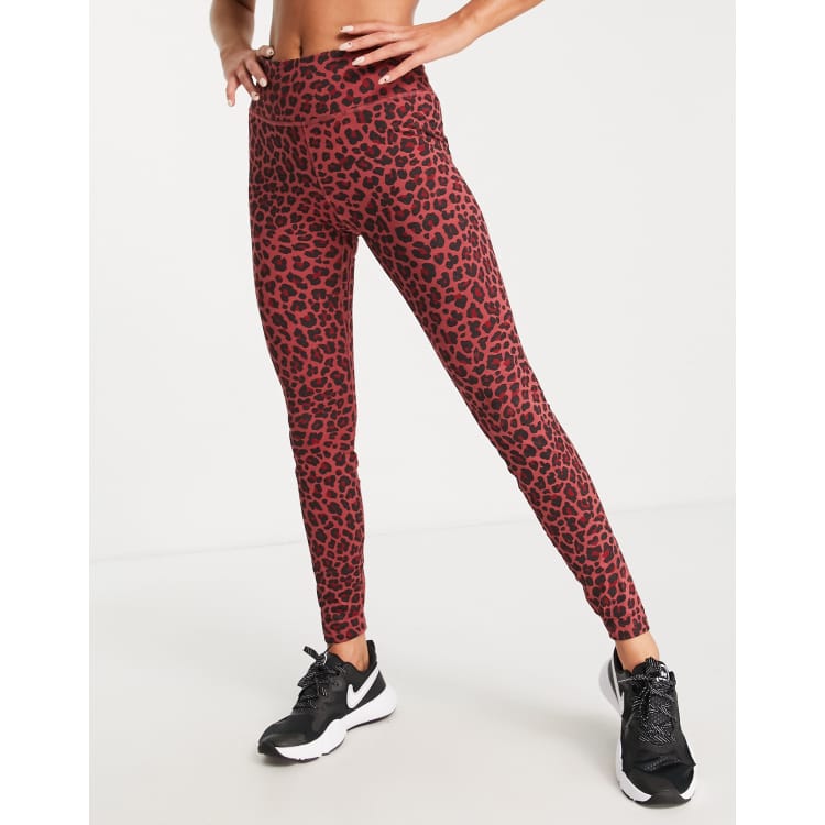 Leggings rosas con estampado de leopardo y purpurina One de Nike Training