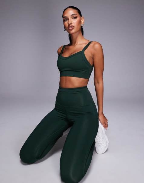 Leggings verde liquen de talle alto para correr con bolsillo con cremallera para teléfono de 4505 - view 1