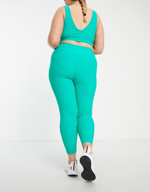 Leggings verde luminoso de talle alto de canalé de South Beach Plus , 4 de 4
