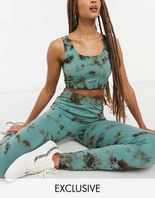 Leggings verdes y negros efecto tie dye exclusivos de Noisy May (parte de un conjunto)