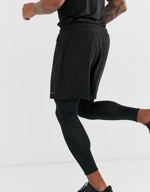 Leggings y pantalones cortos 2 en 1 correr en negro de ASOS |