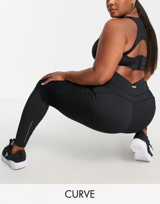  Леггинсы для бега с завязкой на талии, логотипом и карманом ASOS 4505 Curve-Черный цвет
