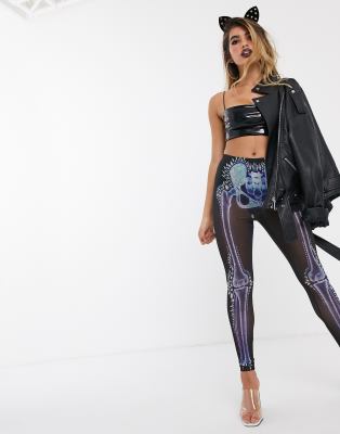 фото Леггинсы с принтом костей asos design нalloween-черный