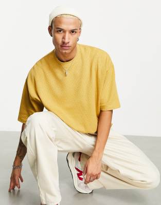 фото Легкая oversized-футболка горчичного цвета из вафельного трикотажа asos design-желтый