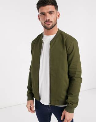   Asos Легкий хлопковый бомбер цвета хаки New Look-Зеленый цвет