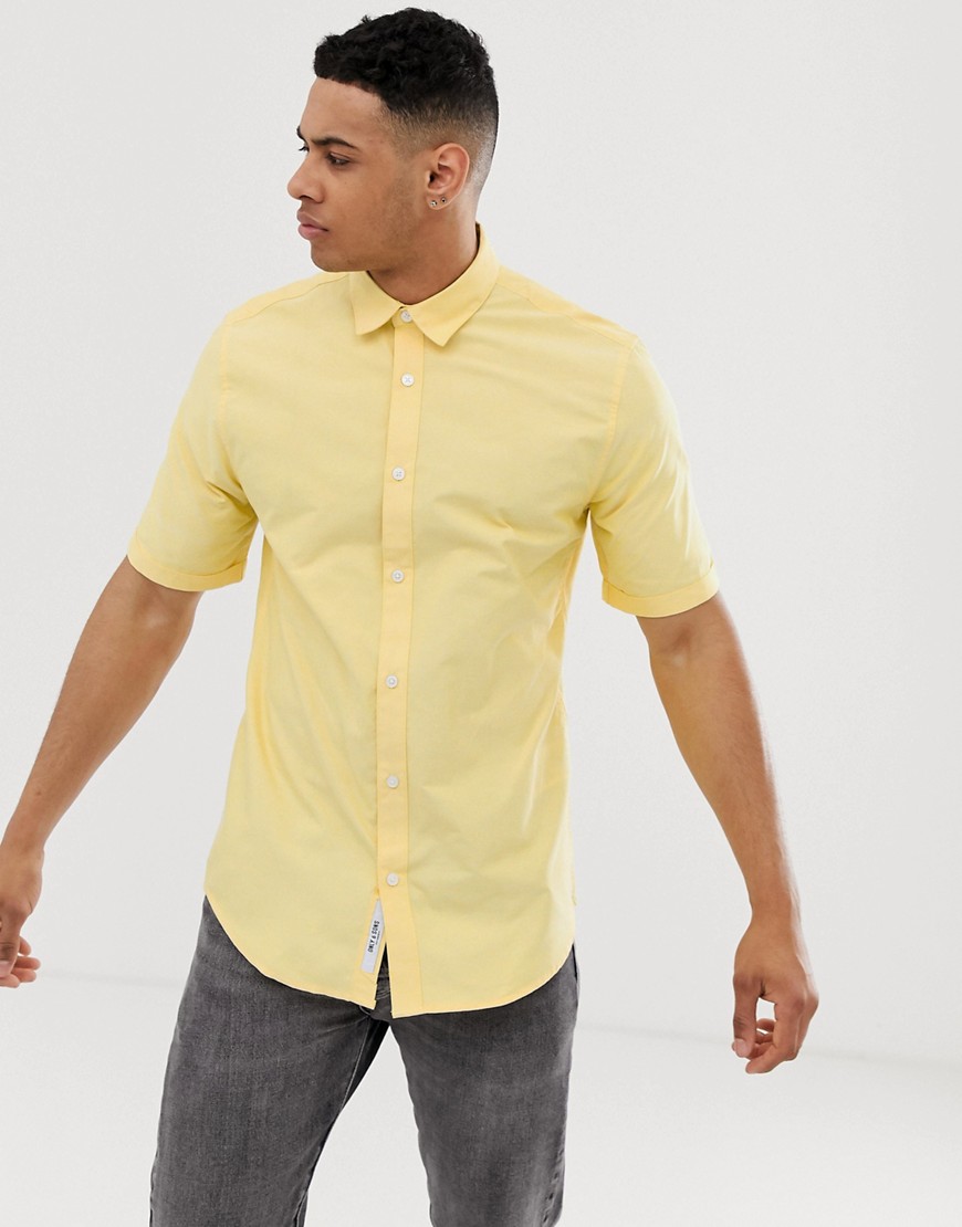 Lemon-farvet oxford-skjorte med korte ærmer fra Only & Sons-Gul