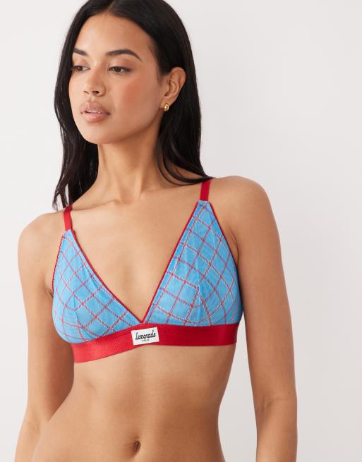 Lemonade Dolls - Brassière en tulle stretch à carreaux - Turquoise et rouge, 2 de 4