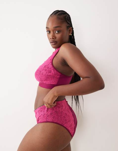 Lemonade Dolls high waist lace and mesh briefs in burgundy and pink - view 1