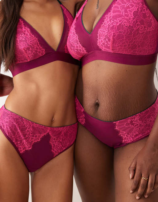 Lemonade Dolls high waist lace and mesh briefs in burgundy and pink, 2 of 4