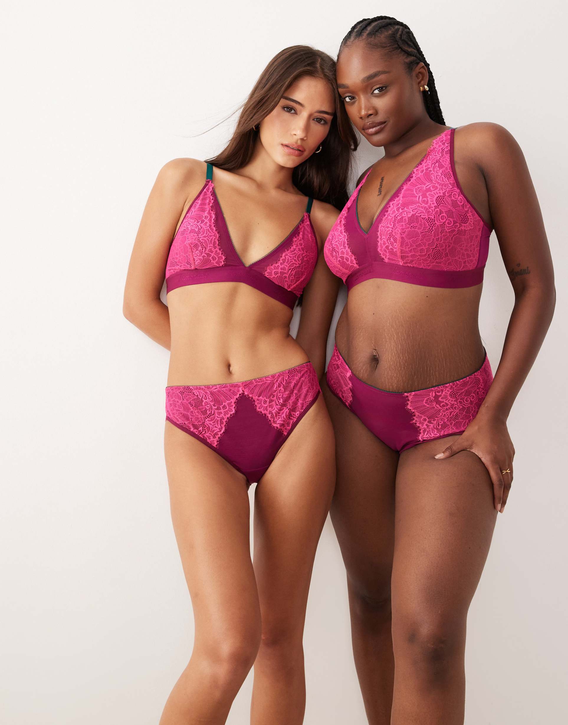 lemonade dolls lace and mesh brief in burgundy and pink