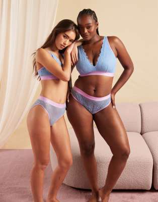 Lemonade Dolls - Signature - Spitzen-Slip in Blau und Flieder mit mittelhohem Bund-Bunt