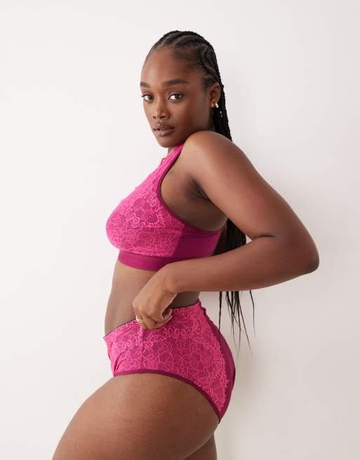 Lemonade Dolls - Slip van kant en mesh met hoge taille in bordeauxrood en roze