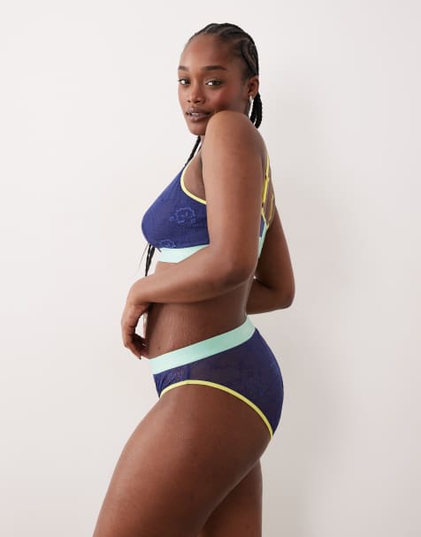 Lemonade Dolls Trilogy lace mid rise brief in navy and green - view 1