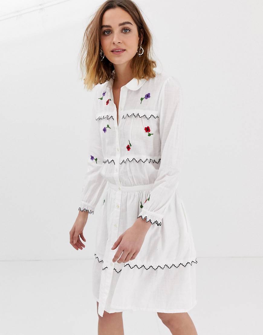 Leon & Harper embroidered shirt dress-White