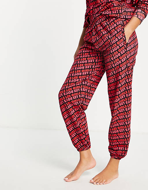 Les Girls Les Boys all over logo loose fit joggers in raspberry