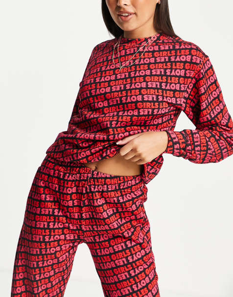 Les Girls Les Boys all over logo sweatshirt in raspberry - view 1