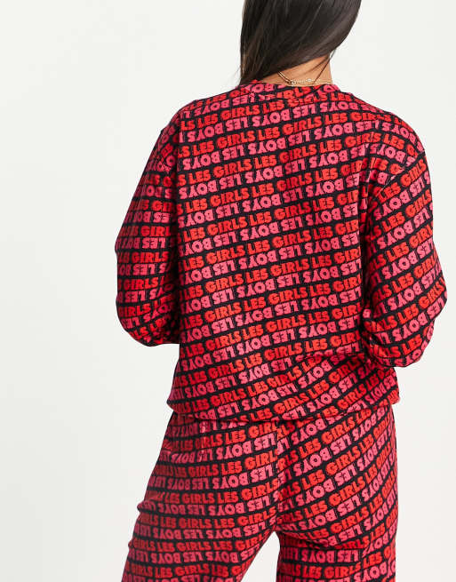 Les Girls Les Boys all over logo sweatshirt in raspberry, 2 of 4