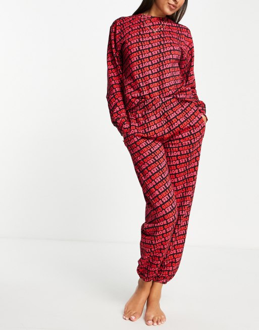 Les Girls Les Boys all over logo sweatshirt in raspberry, 4 of 4