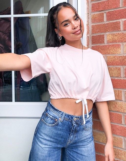 Les Girls Les Boys drawstring cropped top in pink