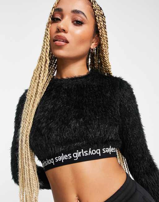 Les Girls Les Boys fluffy lingerie set logo band in black ASOS