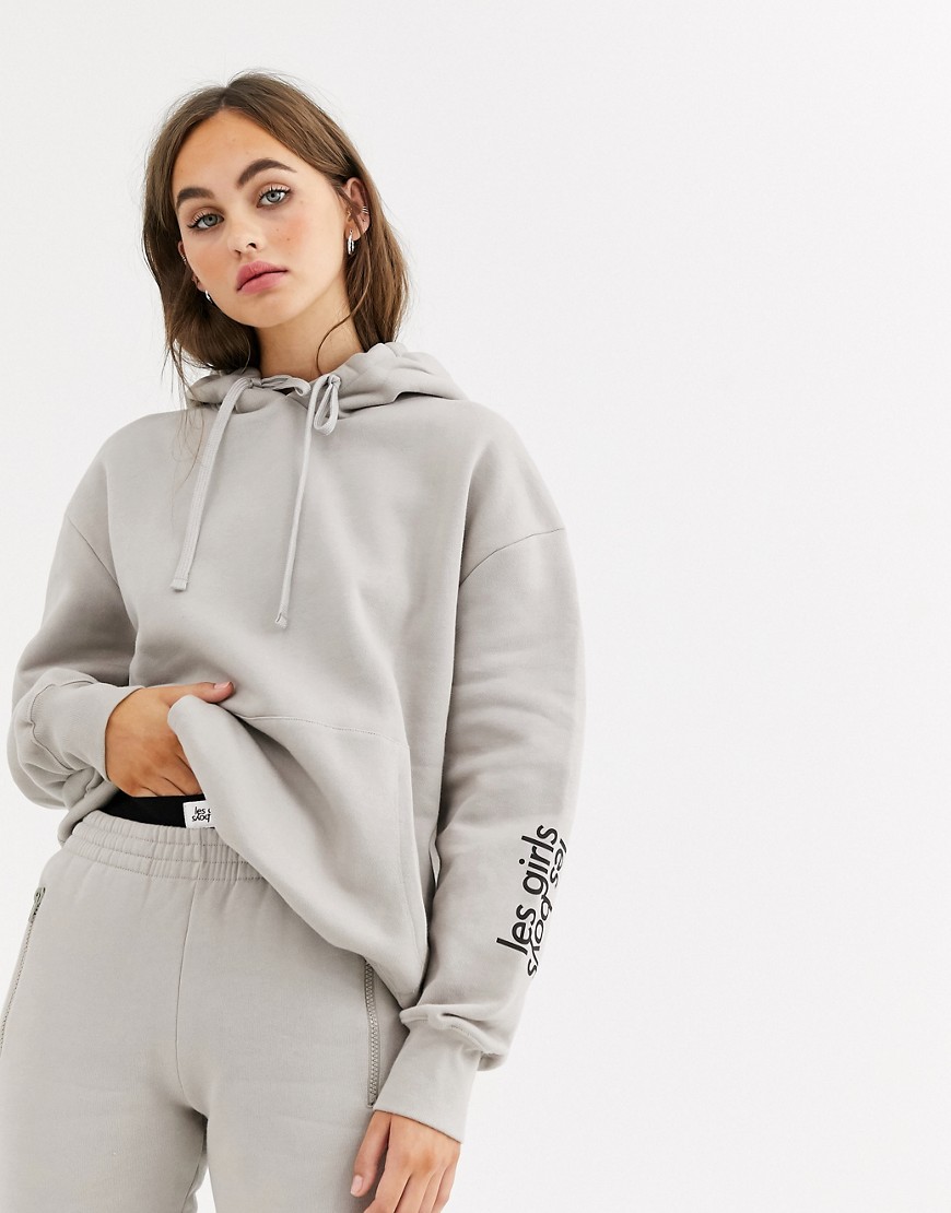 Les Girls Les Boys logo hoodie in stone-Grey