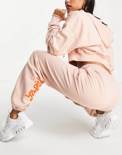 Les Girls Les Boys loose fit trackies in rose with contrast logo