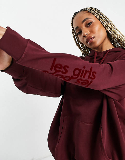 Les Girls Les Boys oversized hoodie in burgundy