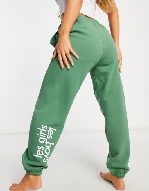 Les Girls Les Boys oversized lounge joggers in green