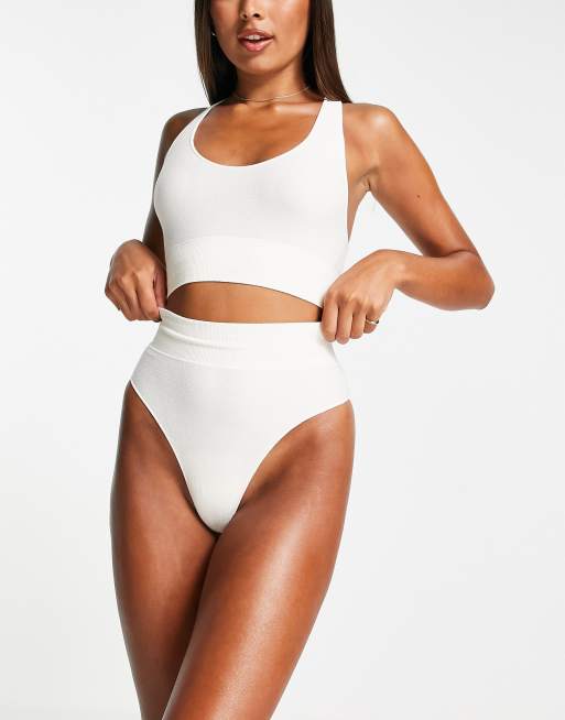 Les Girls Les Boys - String sans coutures en maille bouclée - Blanc, 4 de 4
